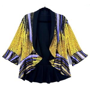 Reversible Pruple Black Cheetah Print Draped Kimono Cardigan Jacket Flare Sleeve